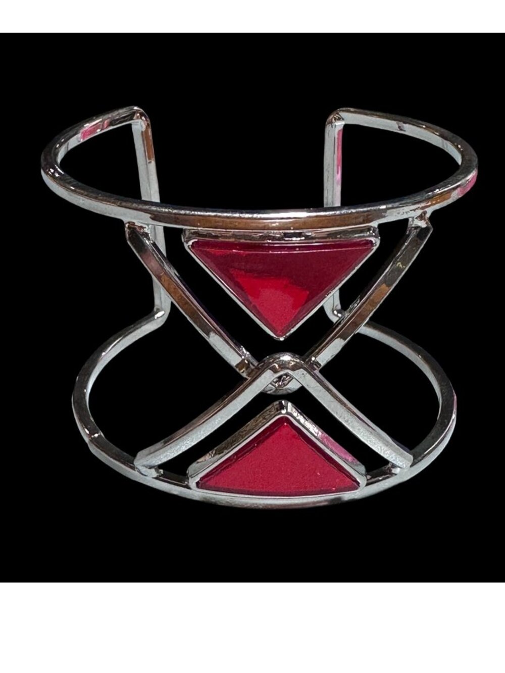 Cuff Bracelet Silver Tone Red Center Geometric Lightweight Womens Jewelry NWOT - Picture 4 of 6